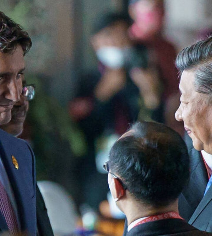Canadian PM Justin Trudeau greets Chinese President Xi at the G20 meetings; c/o The Epoch Tiimes