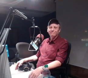 Nick on air with CFRA.  Photo courtesy of Danno Saunt.