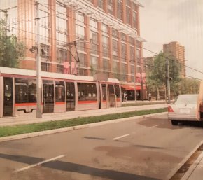 Artistic rendering of LRT on Carling Ave. in Ottawa