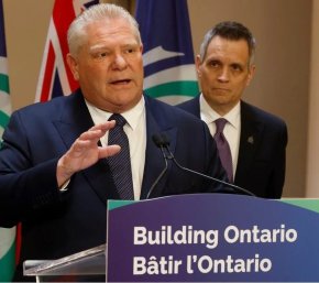 Ontario Premiere Doug Ford makes an announcement with Ottawa Mayor Mark Sutcliffe standing in the background;  c/o msn.com 