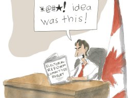 Political cartoon of Trudeau exploding over the Electoral Reform Committee Report in 2016 after he didn't get what he wanted; c/o Toronto Star