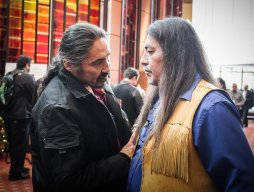 Chief Allan Adam (left) from the Athabasca Fort Chipewyan First Nation chats with Grand Chief Serge Simon from the Mohawks of Kanesatake at a Special Chiefs Assembly in Gatineau, Que., on Dec. 8, 2016. Photo by Mike De Souza