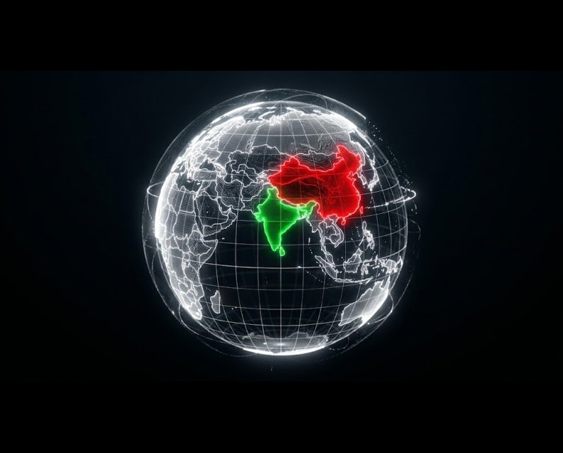 Global Map with China and India highlighted 