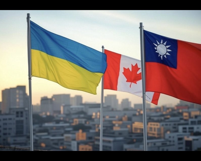 Canadian, Ukranian, and Taiwanese. national flags