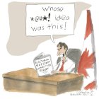 Political cartoon of Trudeau exploding over the Electoral Reform Committee Report in 2016 after he didn't get what he wanted; c/o Toronto Star