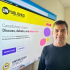 James O'Grady's Mission to Rebuild Trust in a Fragmented Media Era: Inside the Vision Behind Unpublished Media James O'Grady standing in front of big computer screen of his company's website: Unpublished.ca