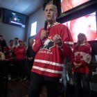 Latent power of the Angry Canadian Picture of Canadian PM Mark Carney speaking, while wearing a Team Canada hockey sweater